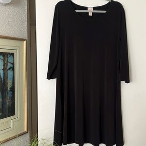 Chico’s Black Dress with Scooped neck & 3/4 Sleeves. Size 2 with flair skirt.